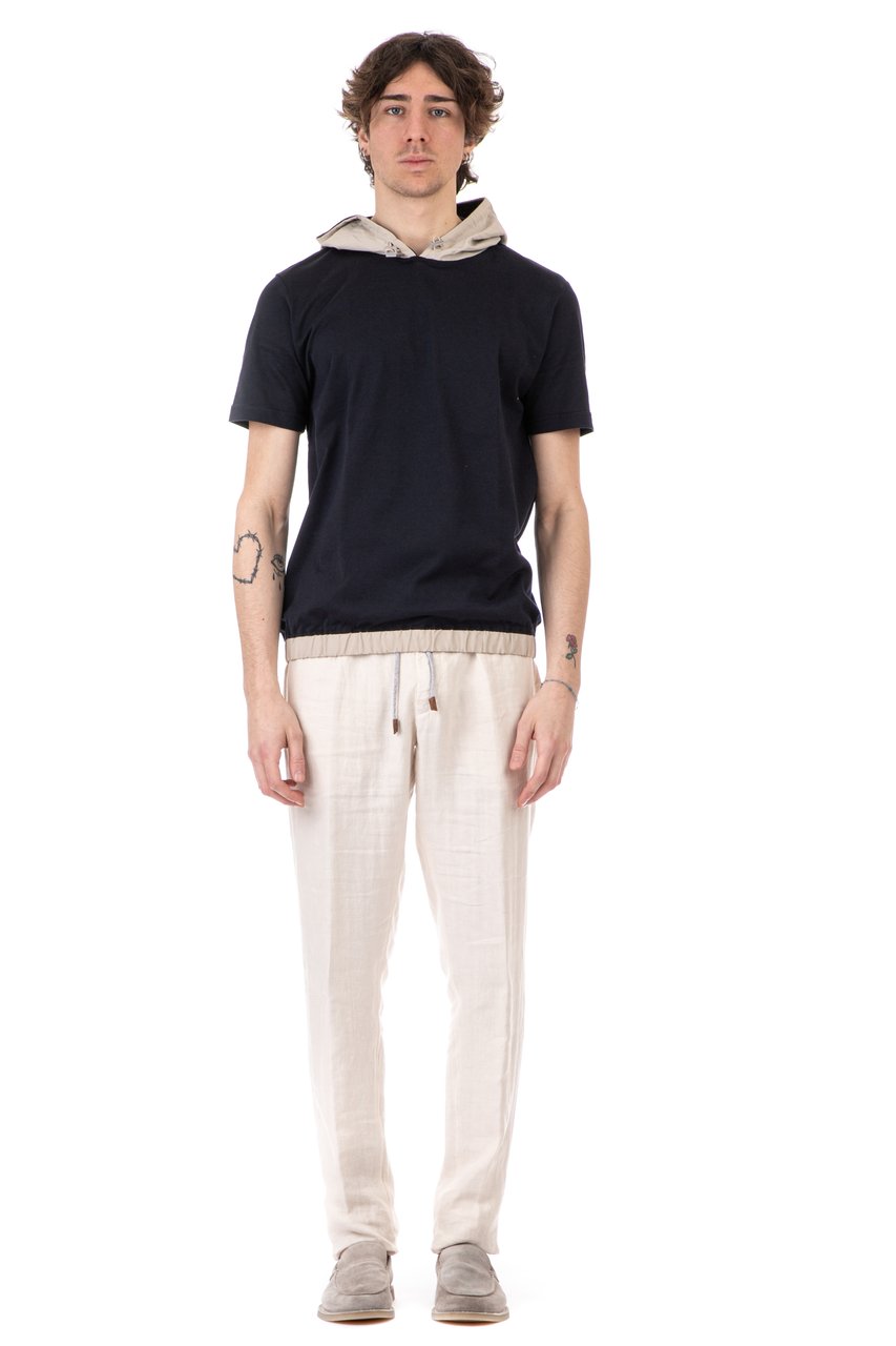 Eleventy Bimaterial Hoodie T-Shirt Neutraal