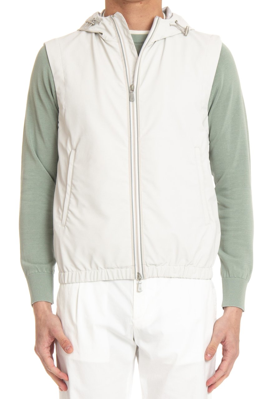 Eleventy Double-slider Zipper Gilet with Fixed Hood Wit