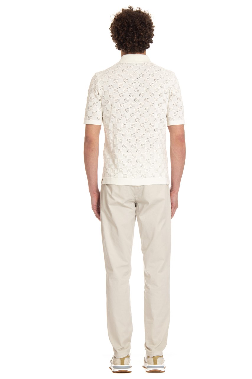 Eleventy Short-Sleeved White Checkered Polo Shirt with Mother-of-Pearl Buttons Neutraal