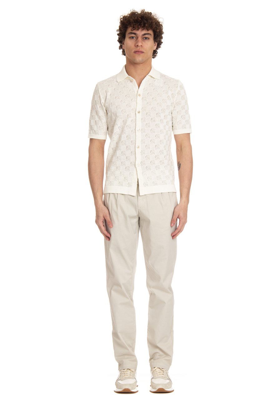 Eleventy Short-Sleeved White Checkered Polo Shirt with Mother-of-Pearl Buttons Neutraal