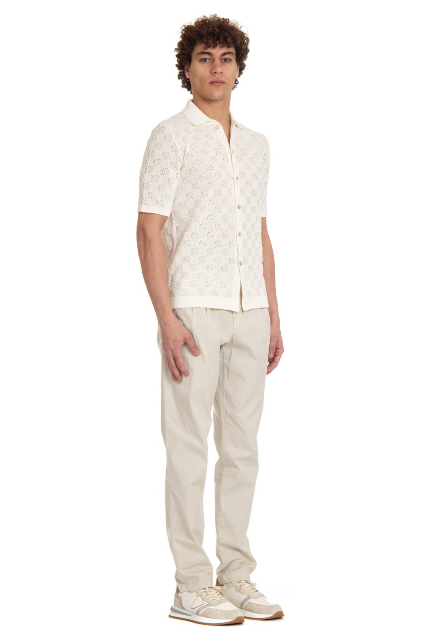 Eleventy Short-Sleeved White Checkered Polo Shirt with Mother-of-Pearl Buttons Neutraal