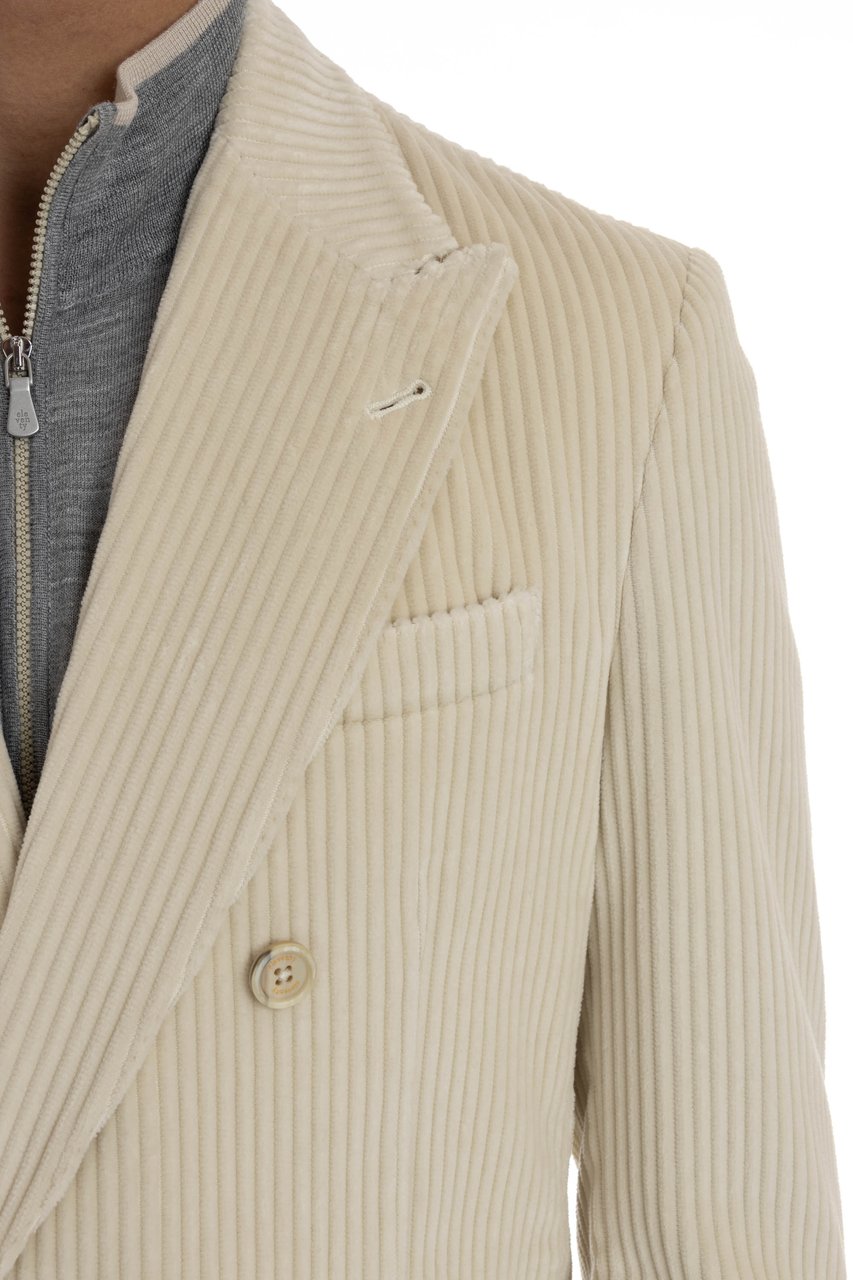 Eleventy Double-Breasted Velvet Jacket Costa Roccia Neutraal