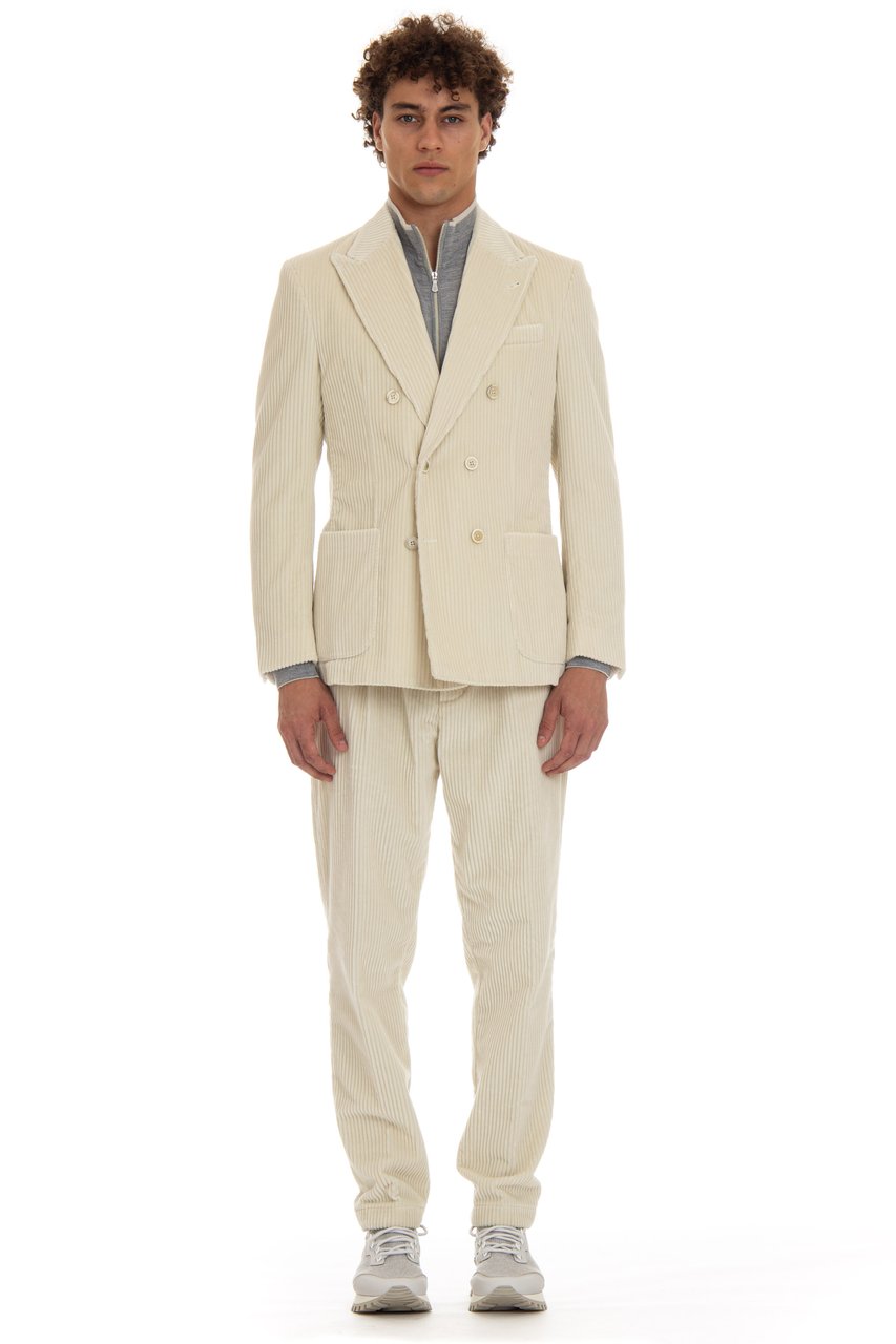 Eleventy Double-Breasted Velvet Jacket Costa Roccia Neutraal