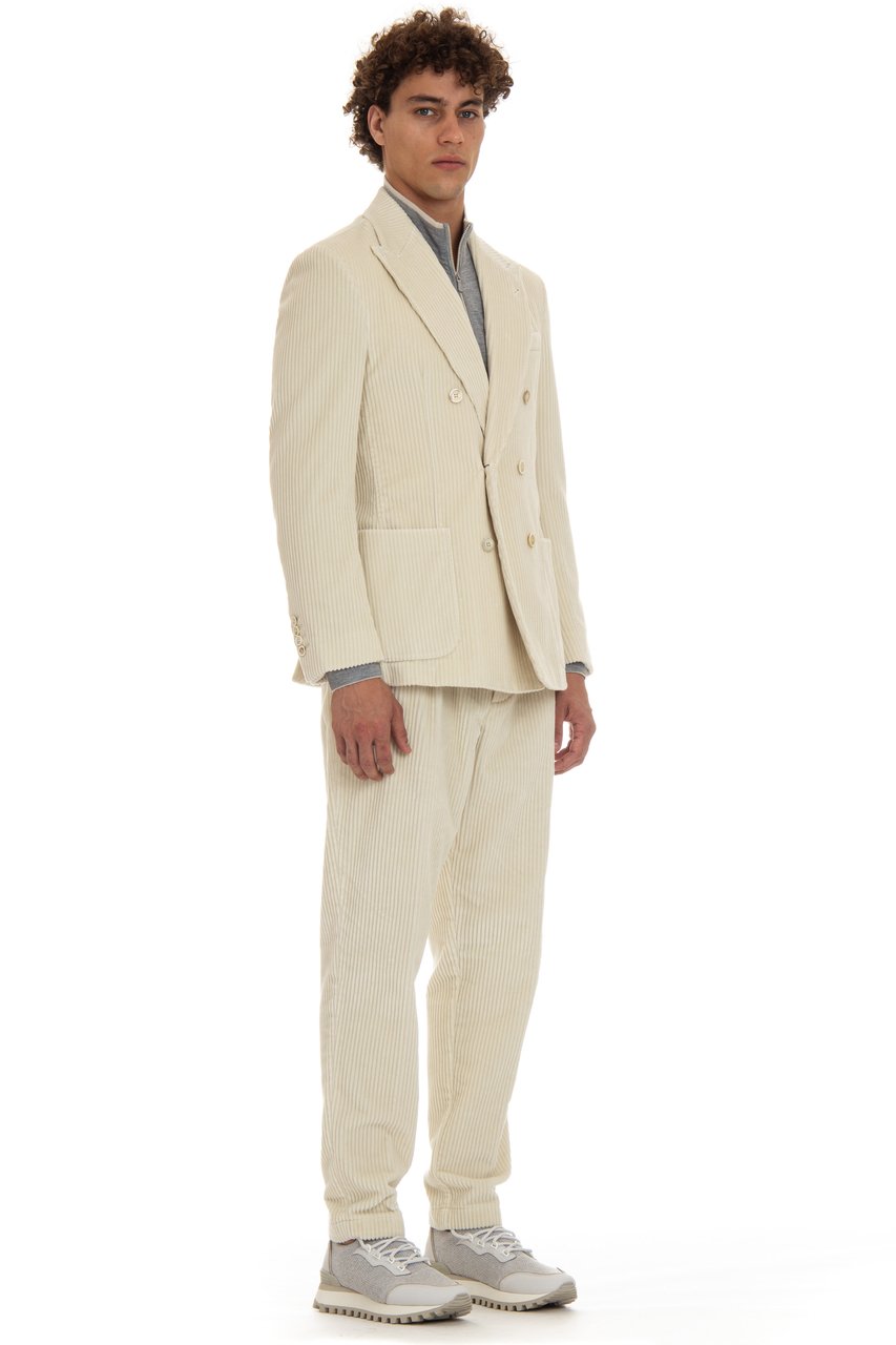 Eleventy Double-Breasted Velvet Jacket Costa Roccia Neutraal