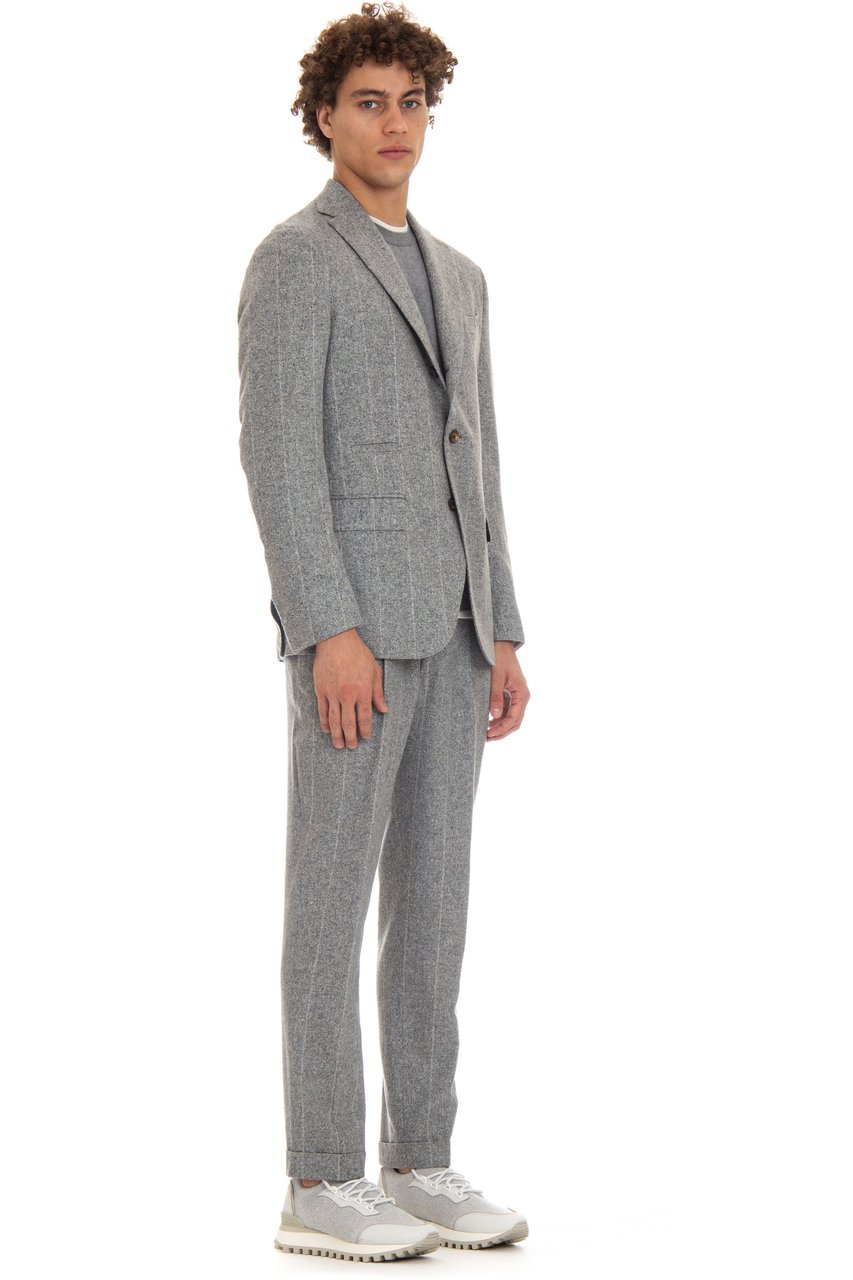 Eleventy Double-Breasted Wool-Silk Pinstripe Suit Grijs