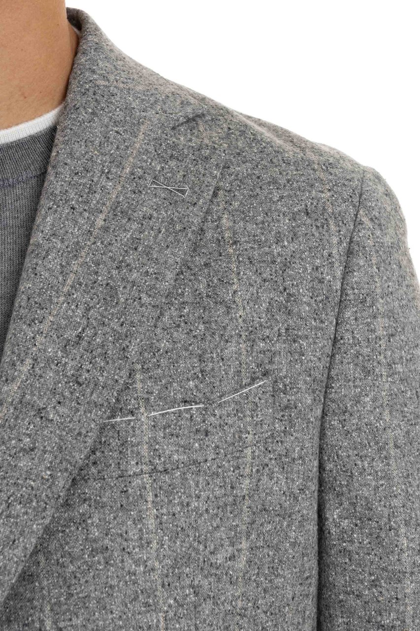 Eleventy Double-Breasted Wool-Silk Pinstripe Suit Grijs