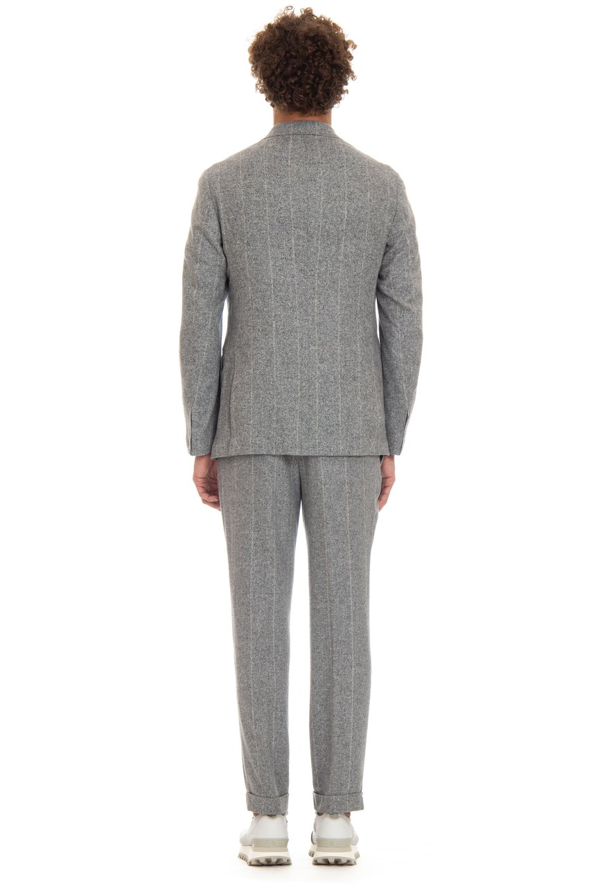 Eleventy Double-Breasted Wool-Silk Pinstripe Suit Grijs