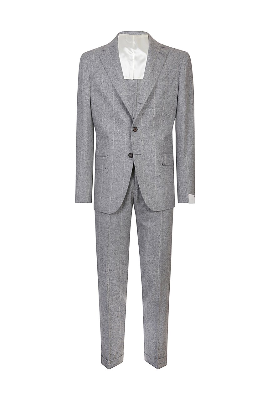 Eleventy Double-Breasted Wool-Silk Pinstripe Suit Grijs