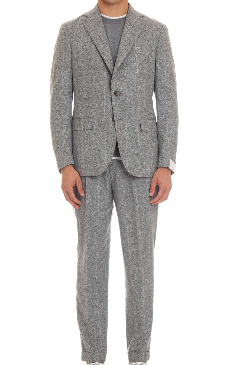 Eleventy Double-Breasted Wool-Silk Pinstripe Suit Grijs