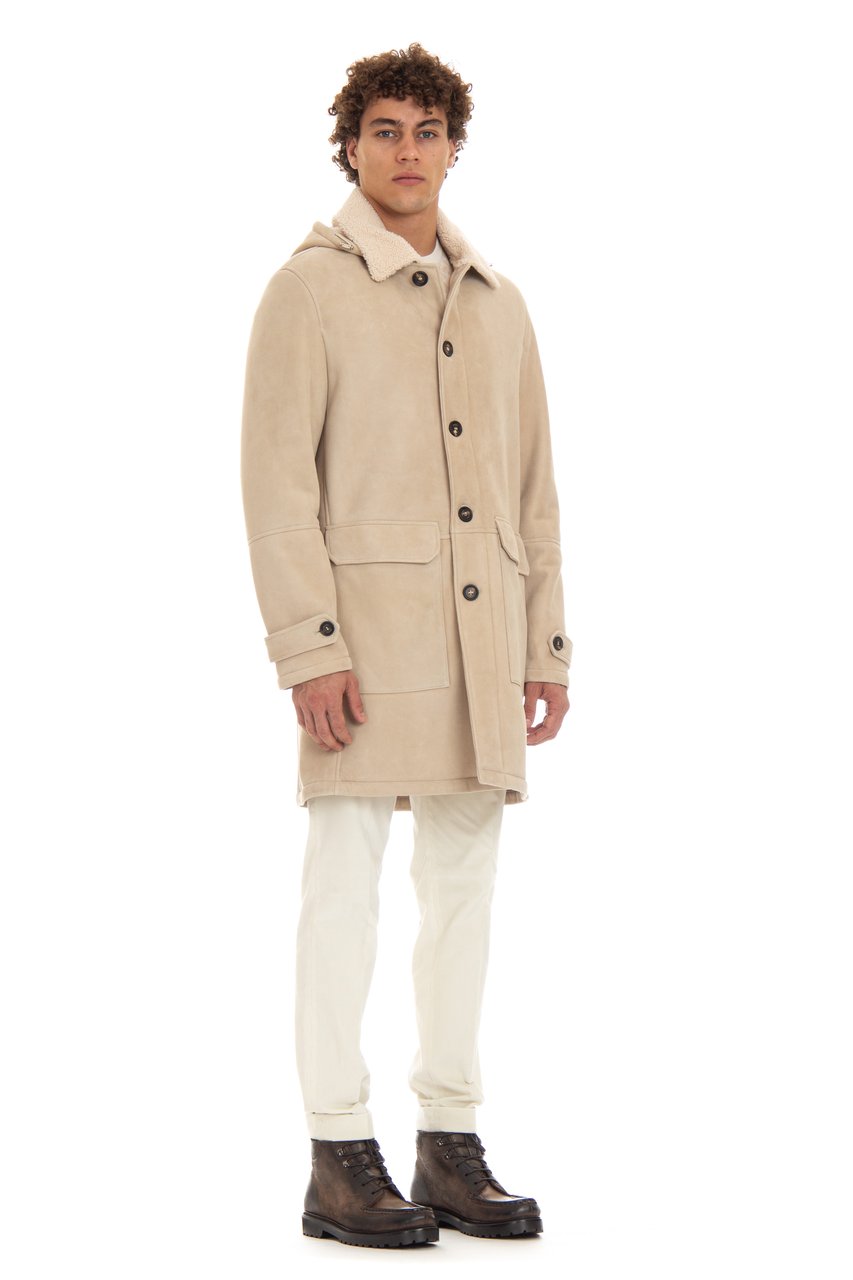 Eleventy Shearling Coat with Detachable Hood Neutraal