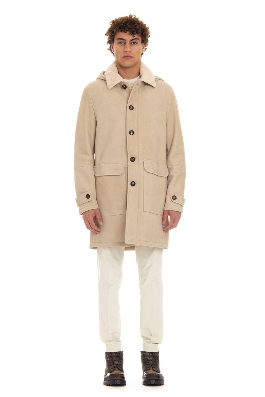 Eleventy Shearling Coat with Detachable Hood Neutraal