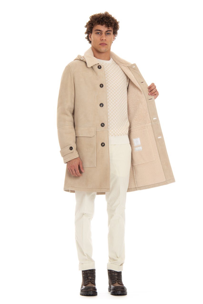 Eleventy Shearling Coat with Detachable Hood Neutraal