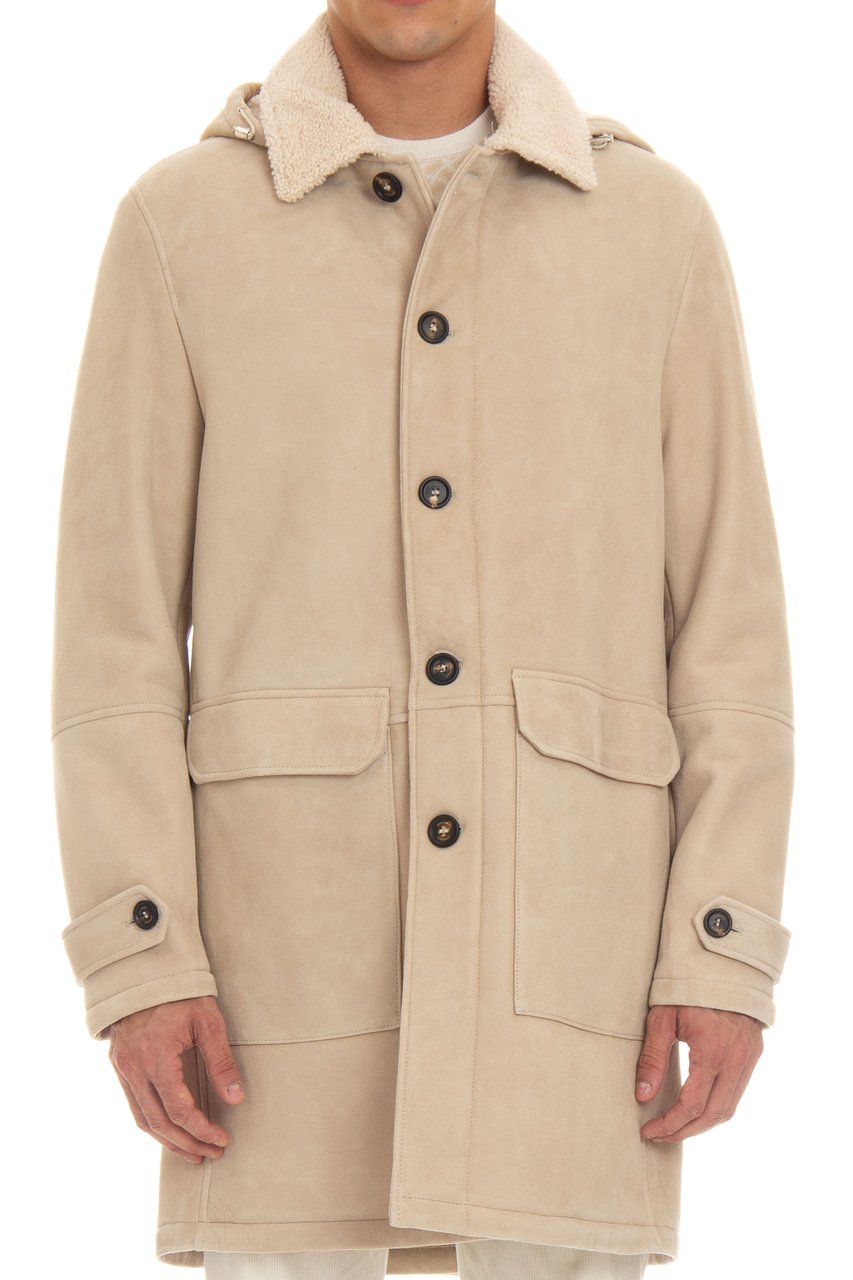 Eleventy Shearling Coat with Detachable Hood Neutraal
