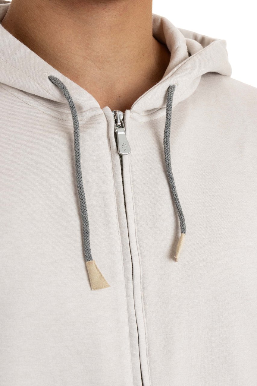 Eleventy Full-Zip Hoodie in Cotton-Cashmere-Silk Blend Neutraal