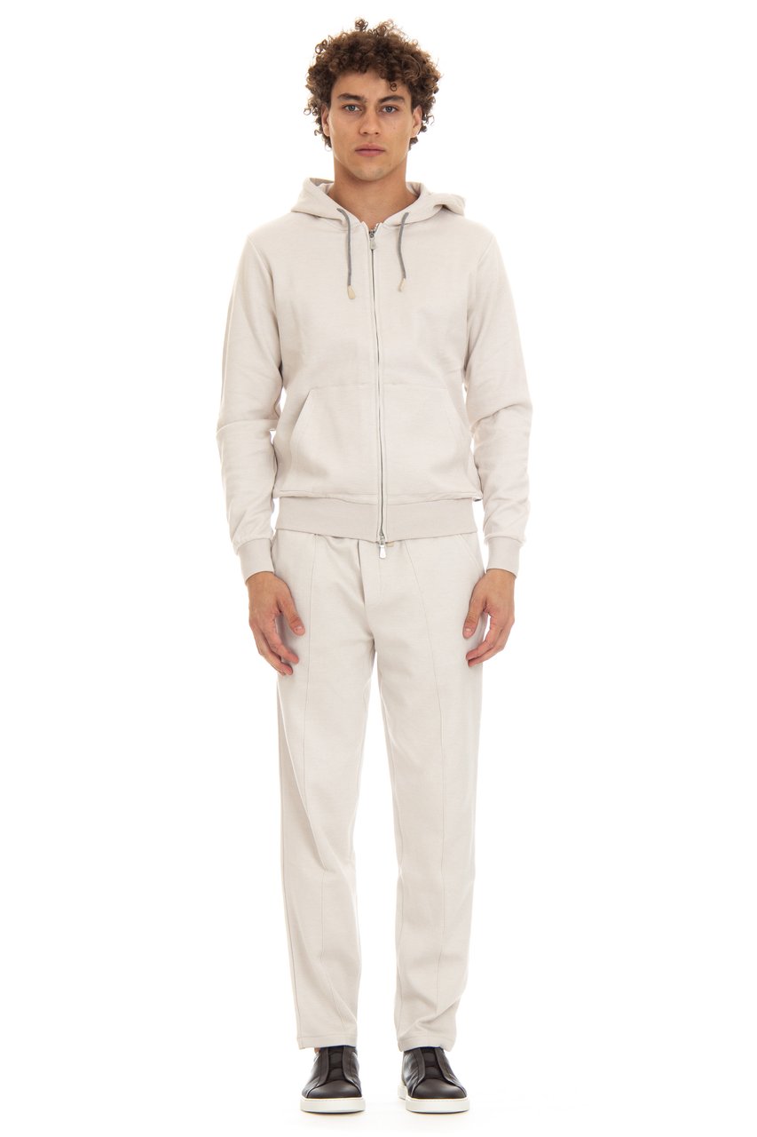 Eleventy Full-Zip Hoodie in Cotton-Cashmere-Silk Blend Neutraal