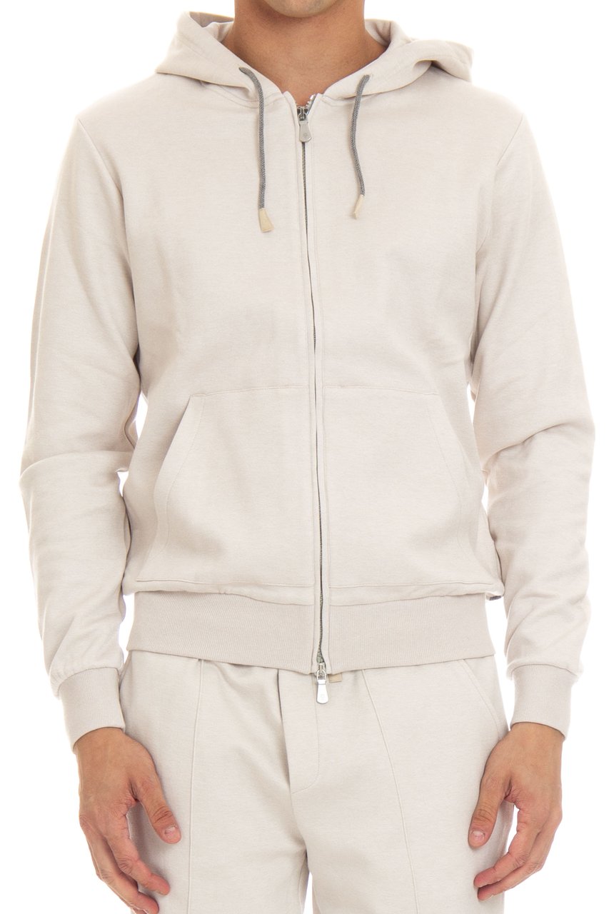 Eleventy Full-Zip Hoodie in Cotton-Cashmere-Silk Blend Neutraal