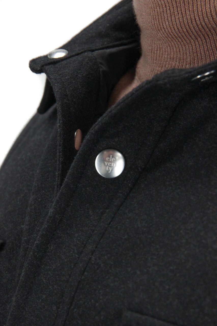 Eleventy 14 Micron Wool Jacket with Press-Stud Buttons Zwart
