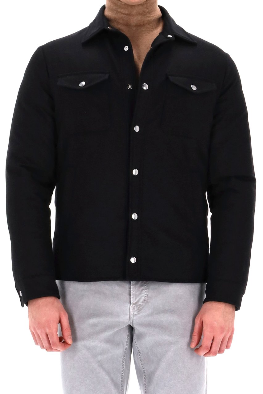 Eleventy 14 Micron Wool Jacket with Press-Stud Buttons Zwart