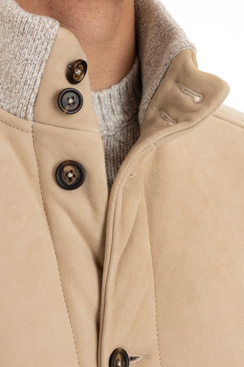 Eleventy Shearling Bomber with Knit Sleeves Neutraal