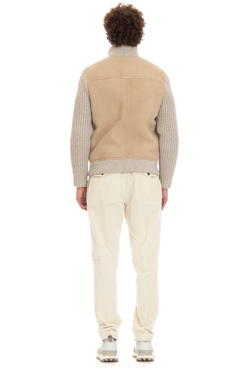 Eleventy Shearling Bomber with Knit Sleeves Neutraal