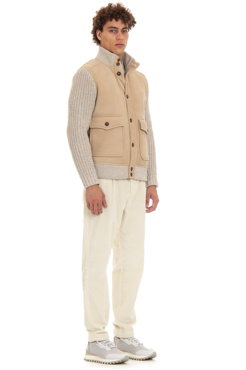 Eleventy Shearling Bomber with Knit Sleeves Neutraal