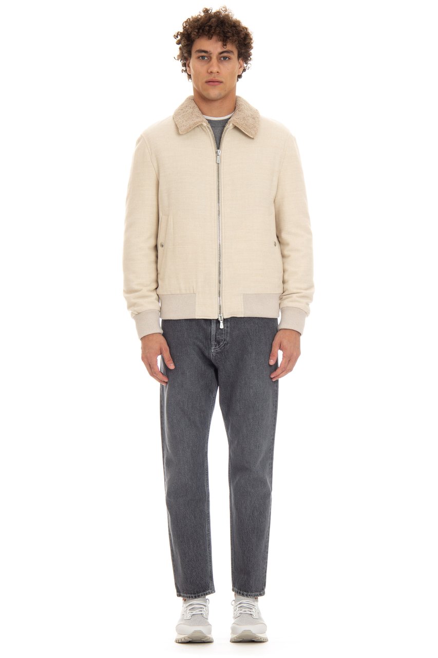 Eleventy Wool Bomber with Curly Merino Lining Neutraal