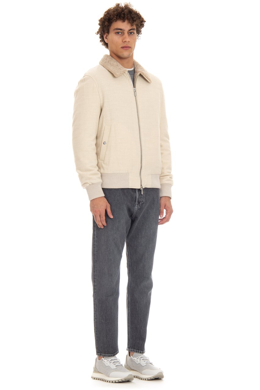 Eleventy Wool Bomber with Curly Merino Lining Neutraal