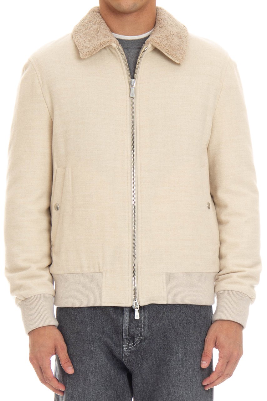 Eleventy Wool Bomber with Curly Merino Lining Neutraal