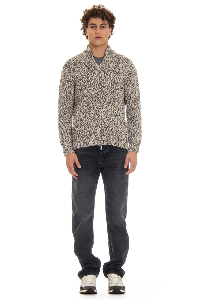 Eleventy Cashmere Moulinè Full-Zip Sweater Grijs