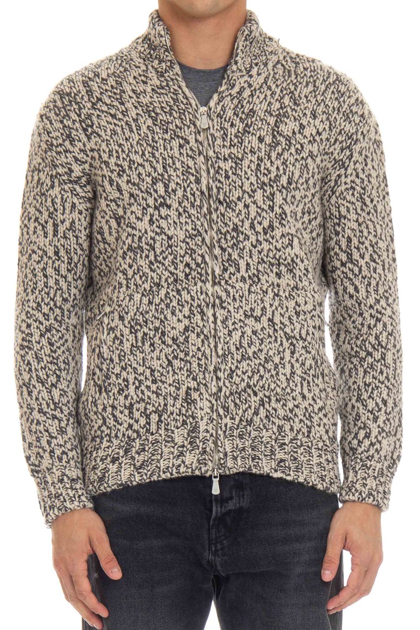Eleventy Cashmere Moulinè Full-Zip Sweater Grijs