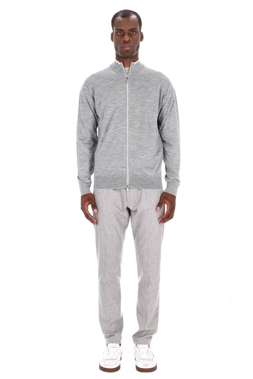 Eleventy Wool-Silk Full-Zip Sweater Grijs