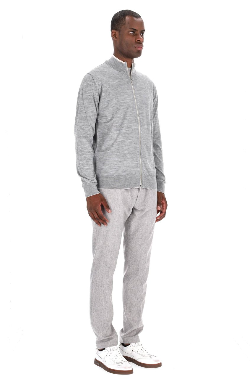 Eleventy Wool-Silk Full-Zip Sweater Grijs