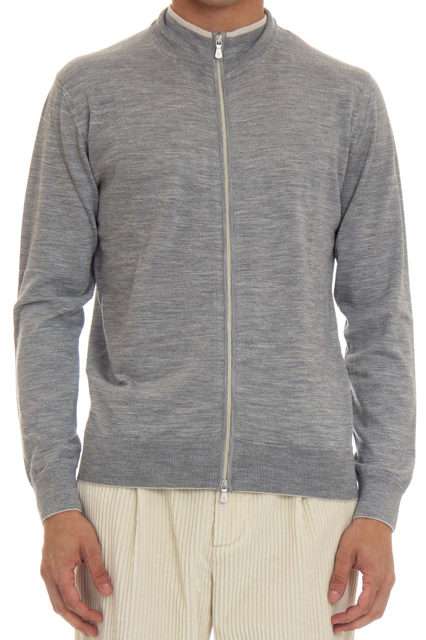 Eleventy Wool-Silk Full-Zip Sweater Grijs