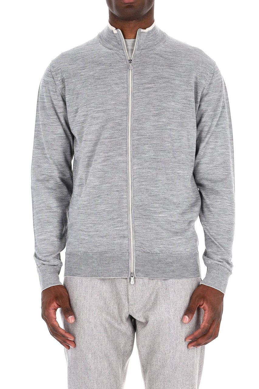 Eleventy Wool-Silk Full-Zip Sweater Grijs