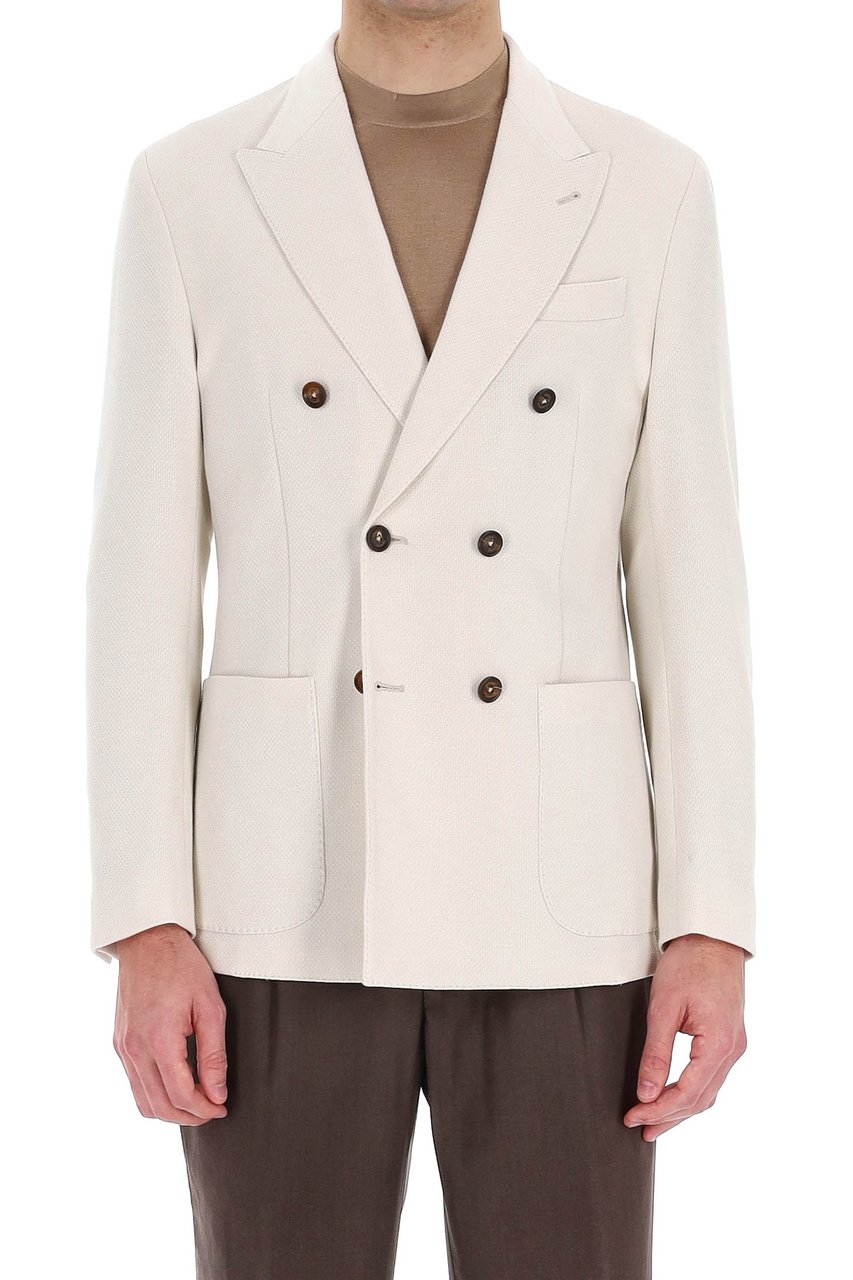 Eleventy Double-Breasted Cotton Comfort Knitted Jacket Neutraal