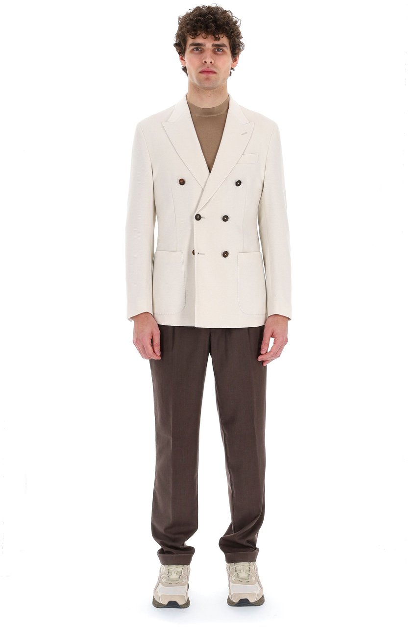 Eleventy Double-Breasted Cotton Comfort Knitted Jacket Neutraal