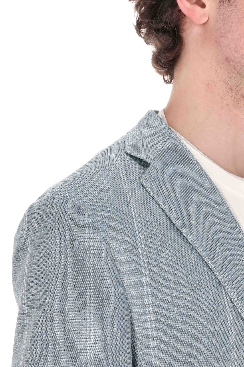 Eleventy Comfort Linen-Cotton Checked Jacket Grijs