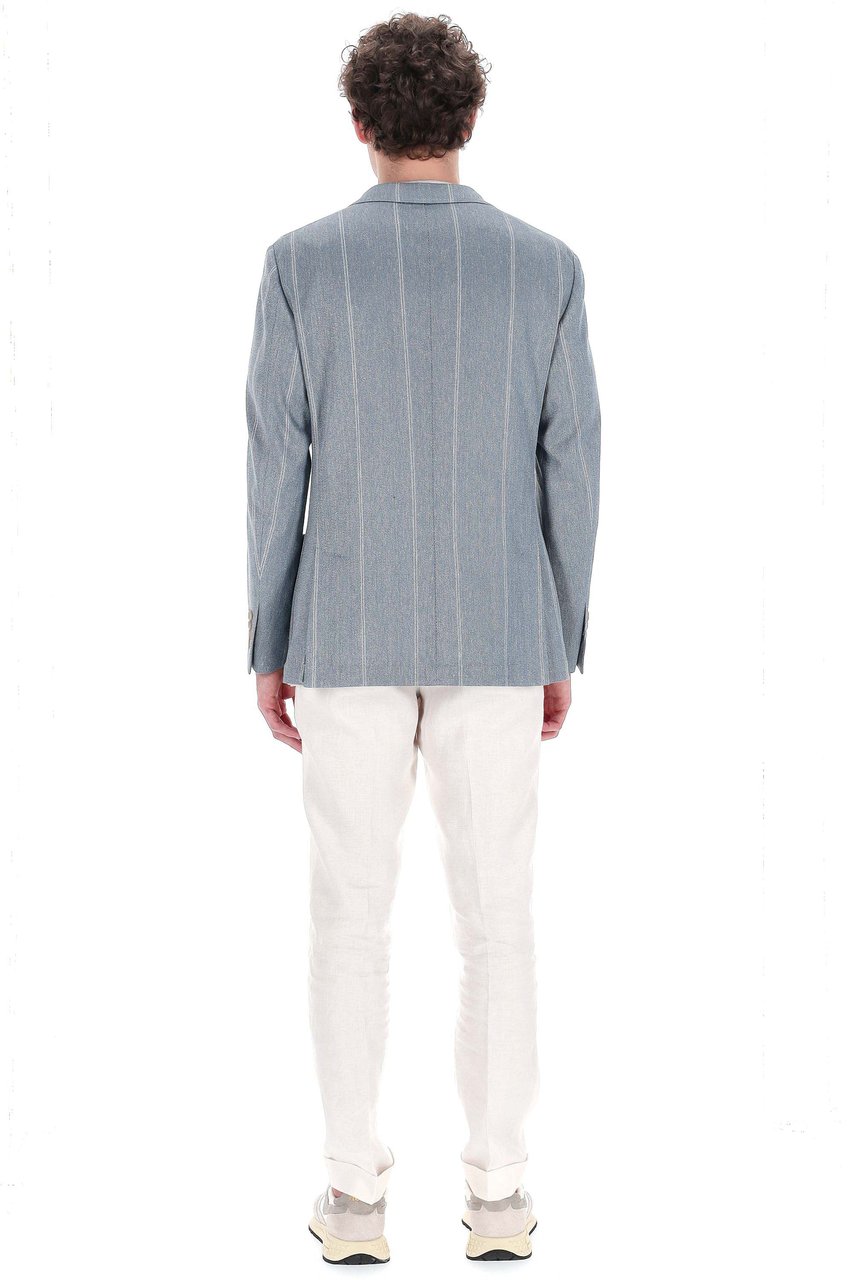 Eleventy Comfort Linen-Cotton Checked Jacket Grijs