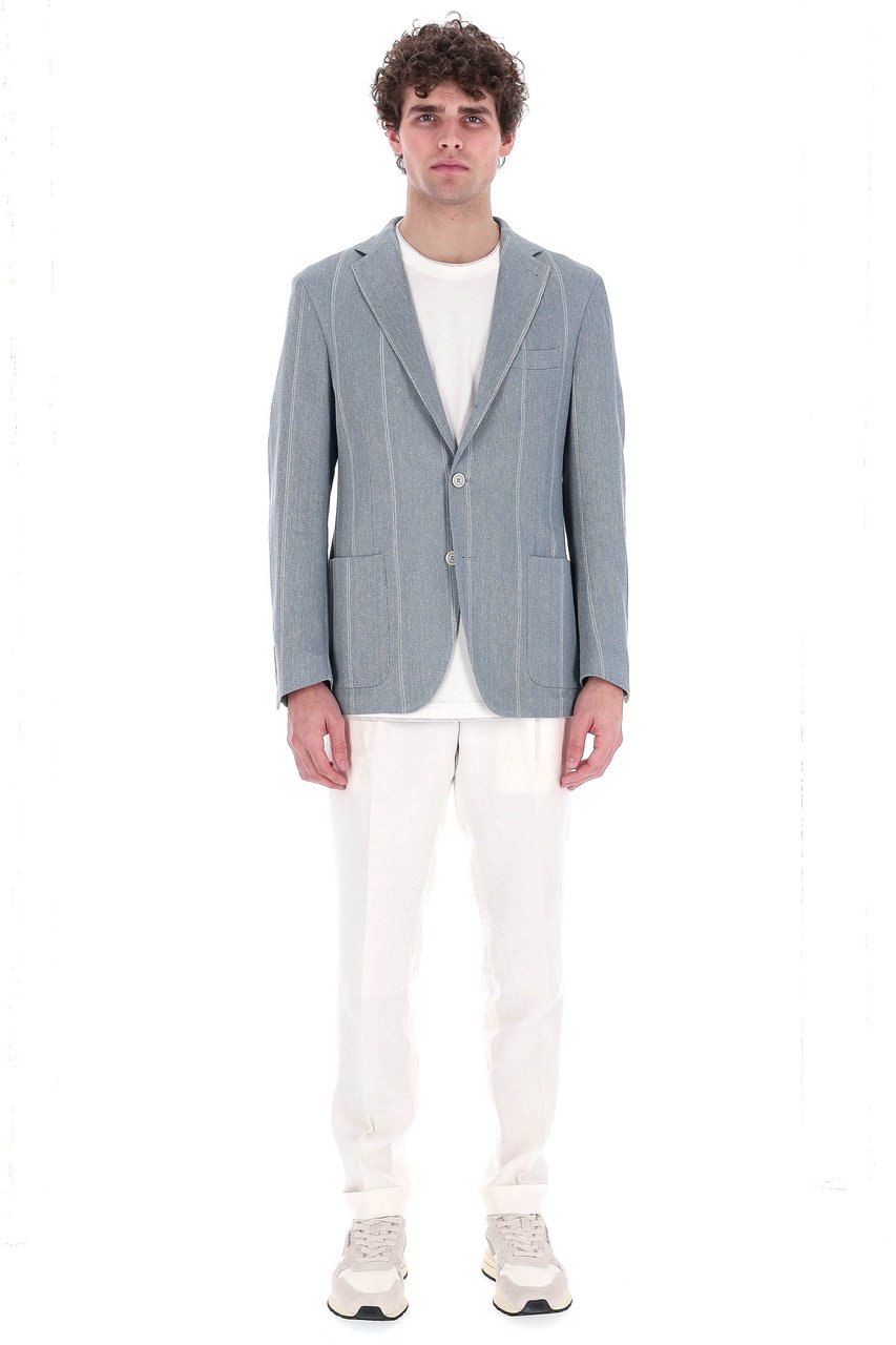 Eleventy Comfort Linen-Cotton Checked Jacket Grijs