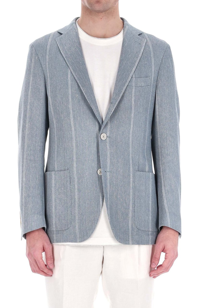 Eleventy Comfort Linen-Cotton Checked Jacket Grijs