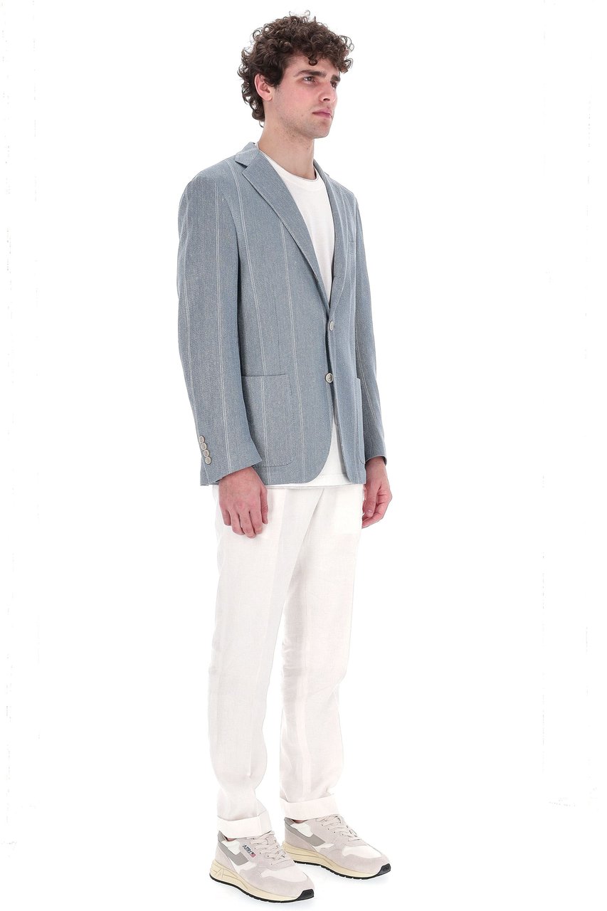 Eleventy Comfort Linen-Cotton Checked Jacket Grijs