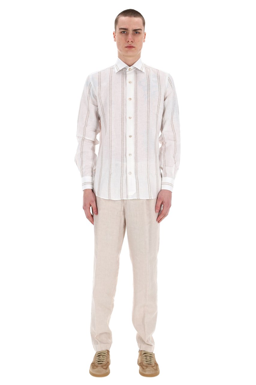 Eleventy Special Stripe Linen Shirt Wit
