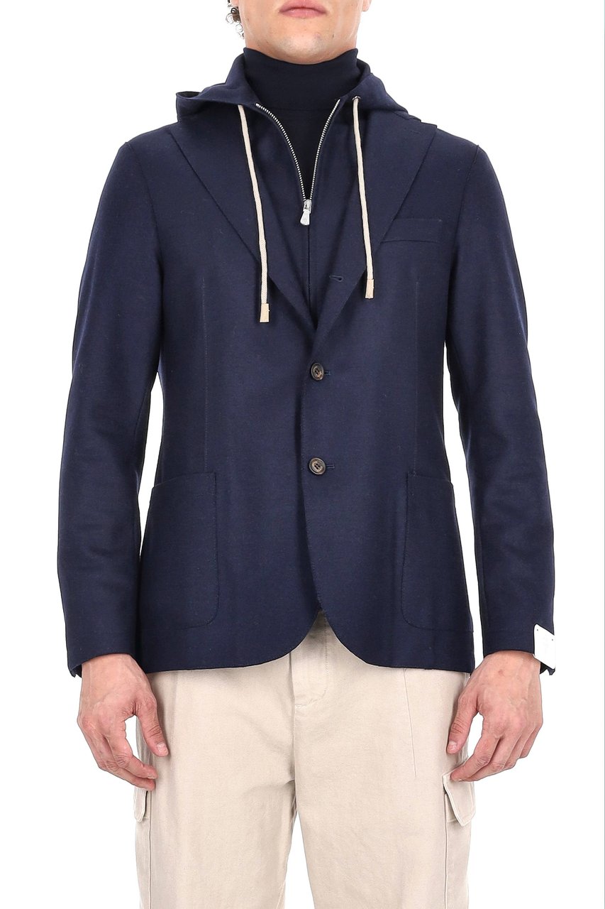 Eleventy Jersey Wool Jacket with Detachable Yoke Zwart