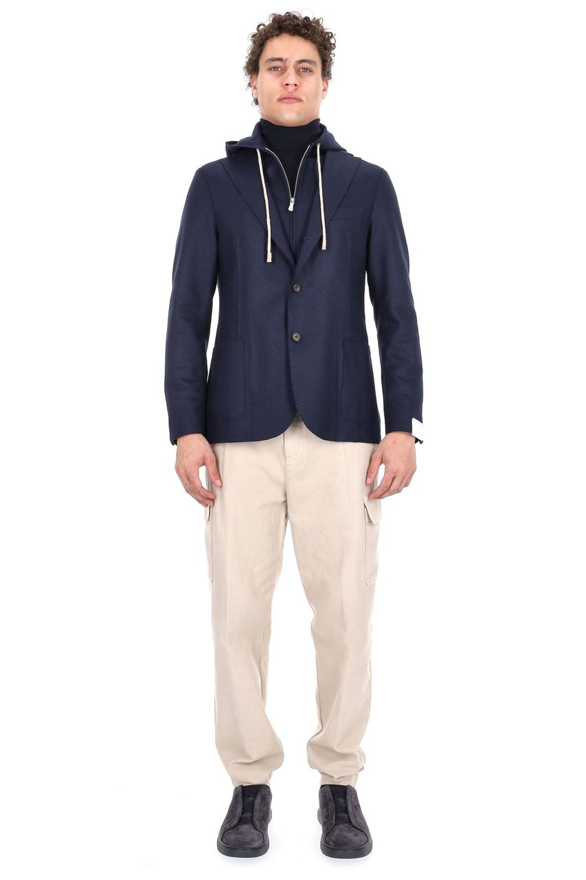 Eleventy Jersey Wool Jacket with Detachable Yoke Zwart