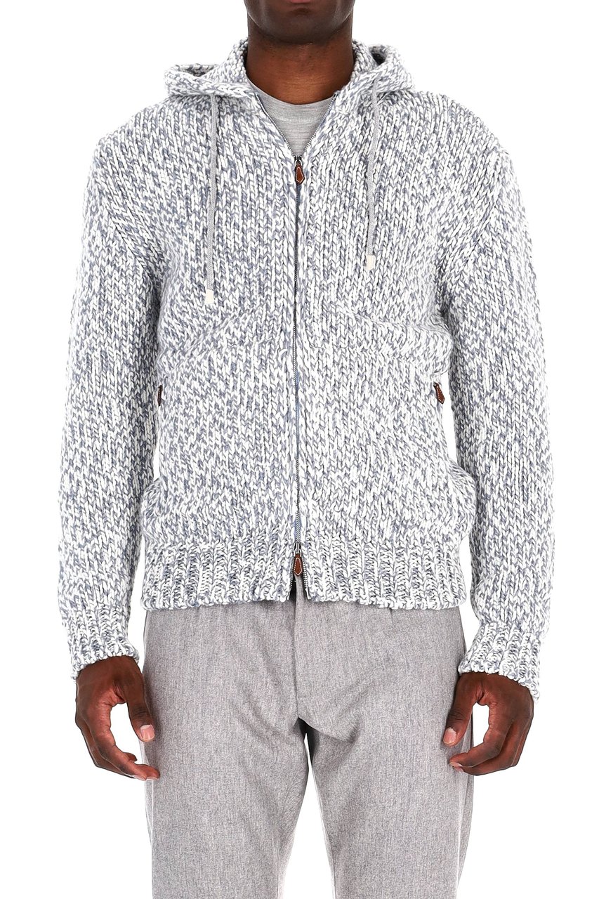 Eleventy Mouliné Full Zip Cashmere Hoodie Wit