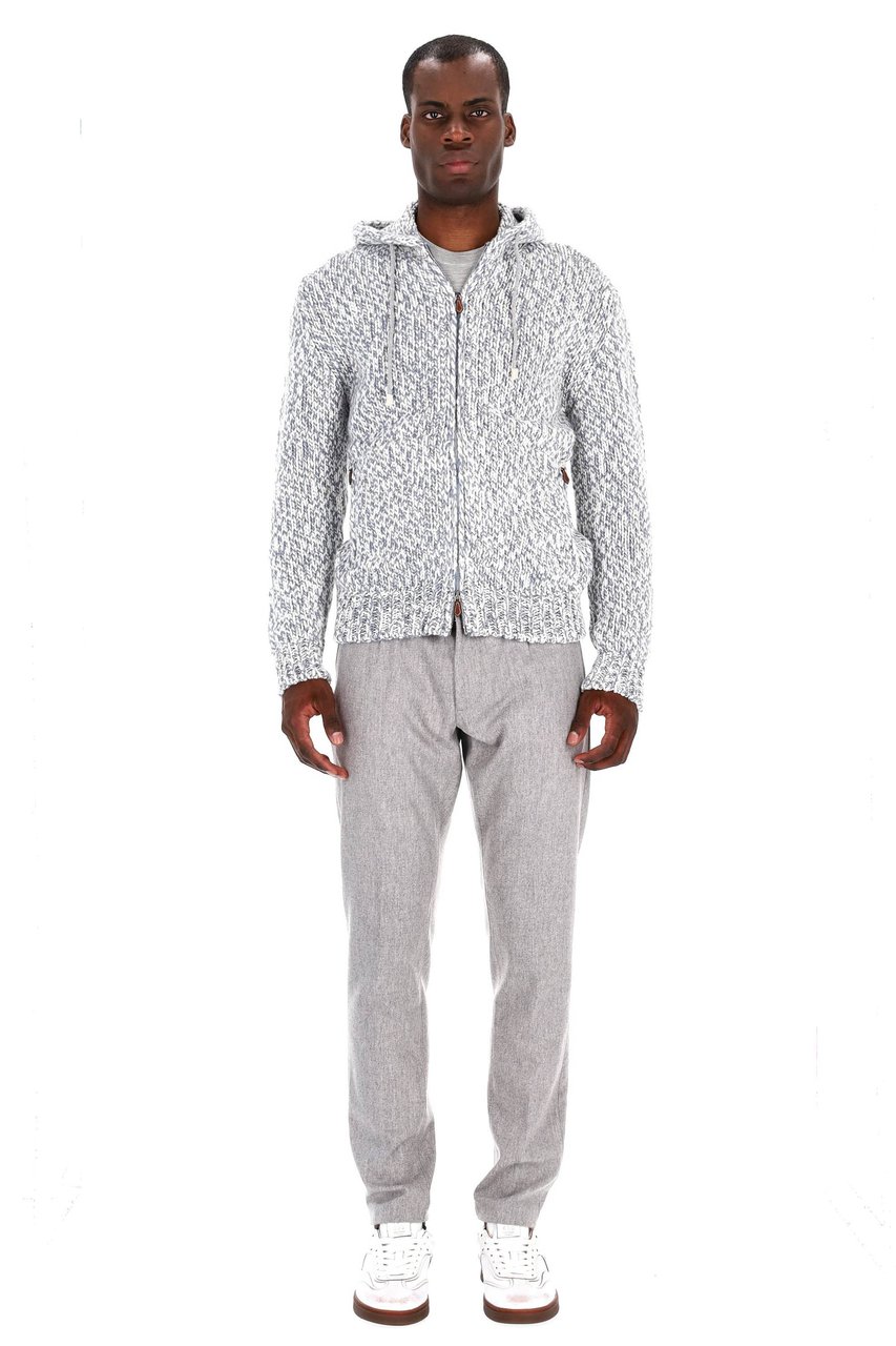 Eleventy Mouliné Full Zip Cashmere Hoodie Wit