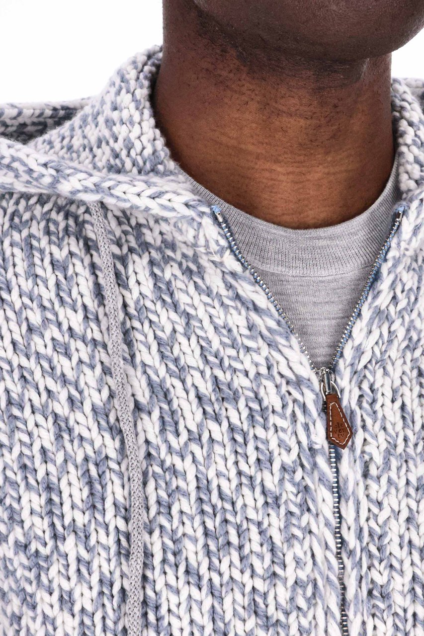 Eleventy Mouliné Full Zip Cashmere Hoodie Wit