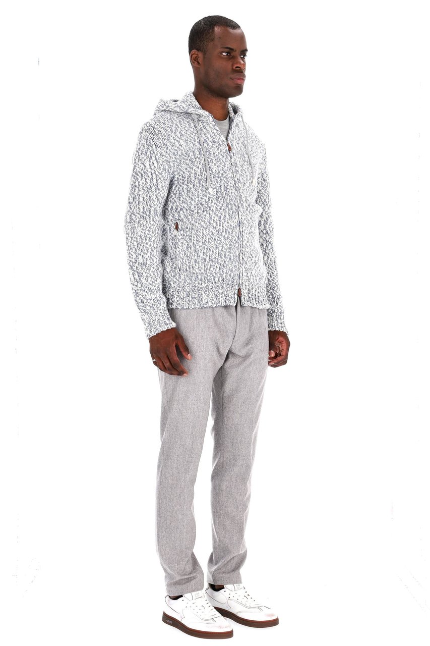 Eleventy Mouliné Full Zip Cashmere Hoodie Wit
