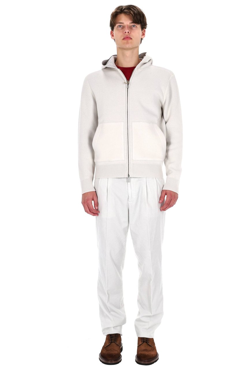 Eleventy Full-Zip Wool Hoodie Wit