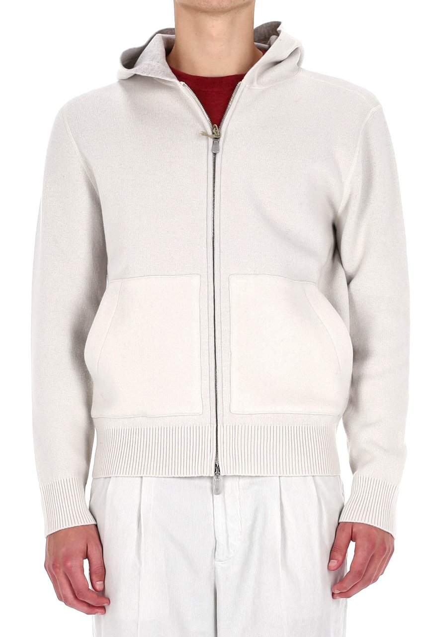 Eleventy Full-Zip Wool Hoodie Wit